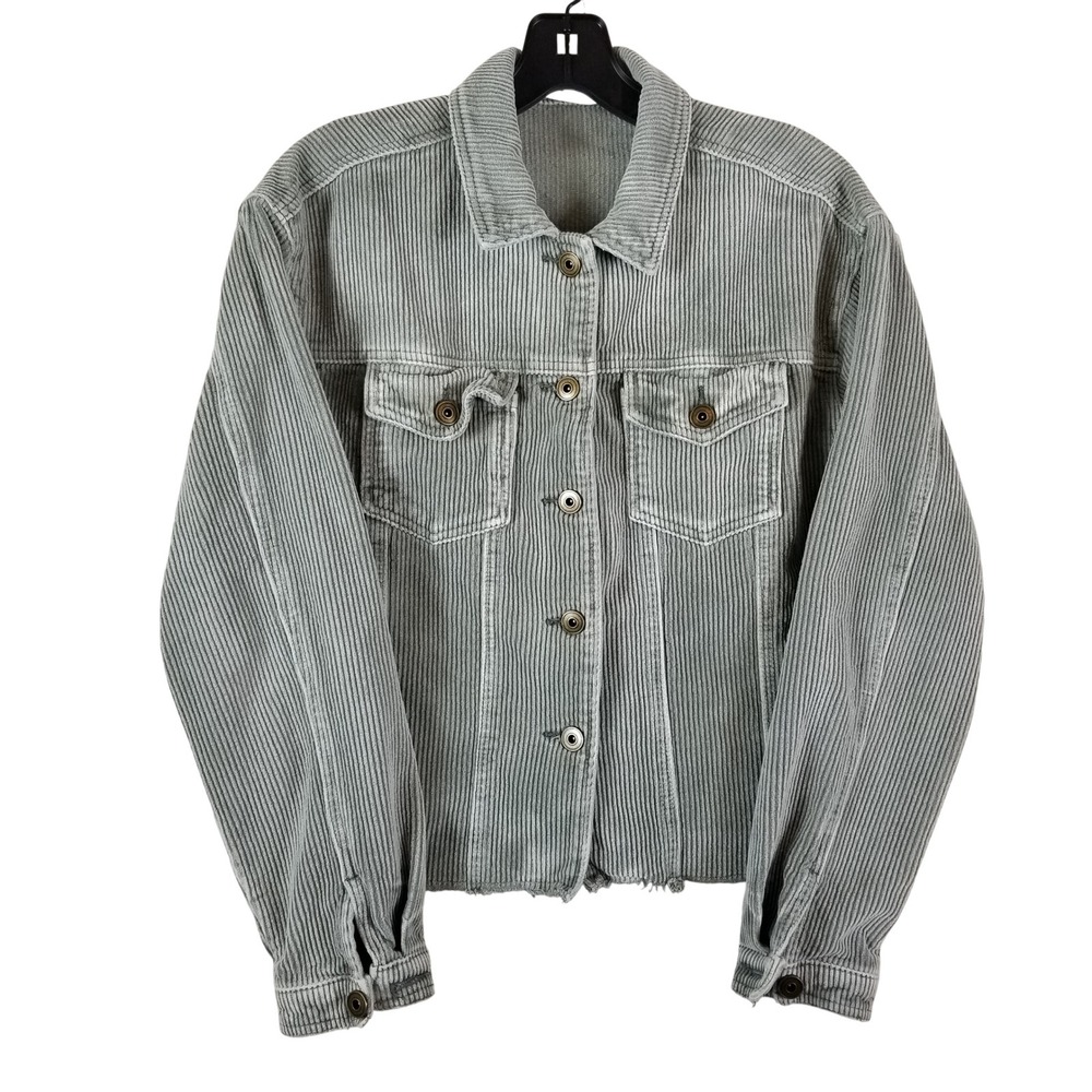Charlie B Corduroy Jacket Womens Small Sage Green Raw Hem Trucker C6252-617B